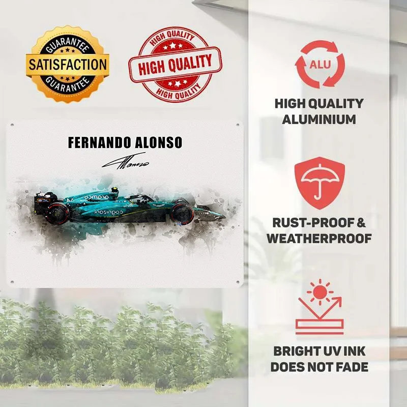 Fernando Alonso Car Personalized 3D Textured Metal Poster Wall Art Vintage Tin Signs for Decoration Home Decor Items Wand Deko
