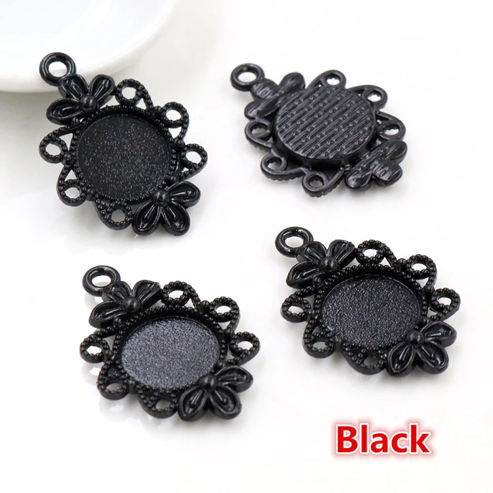 20pcs 12mm Inner Size 5 Colors Fashion Style Cabochon Base Cameo Setting Charms Pendant