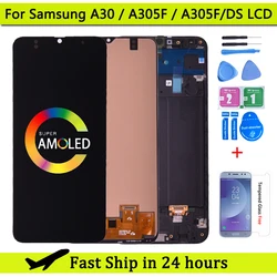 삼성 A30 용 슈퍼 Amoled LCD 디스플레이, 터치 스크린 디지타이저 어셈블리, A305/DS A305FN A305G A305GN A305YN LCD