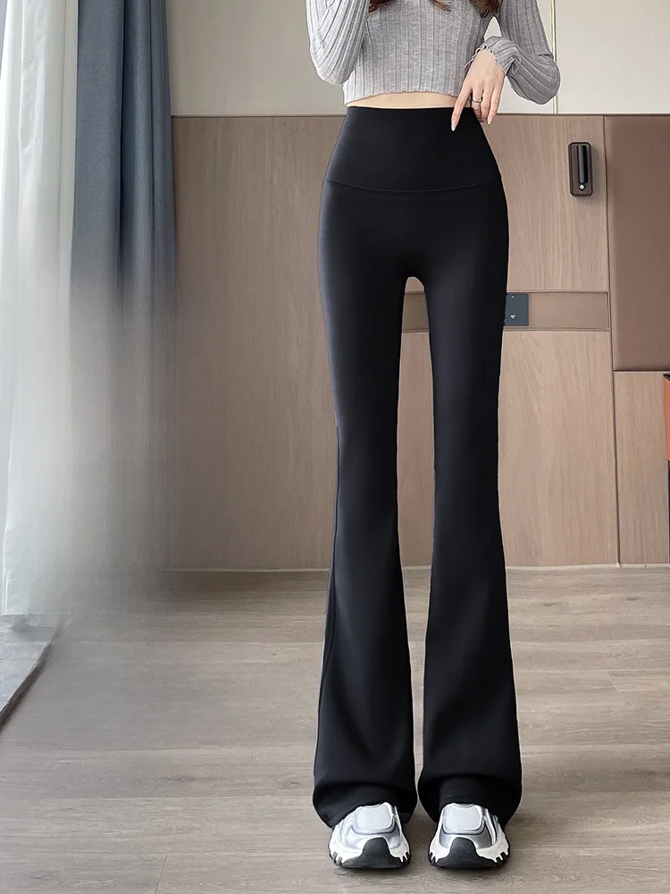 Pantaloni da yoga in pelle arca foderati a vita alta Capispalla da donna Primavera Autunno Inverno Bell Bot Dimagrante Controllo della pancia