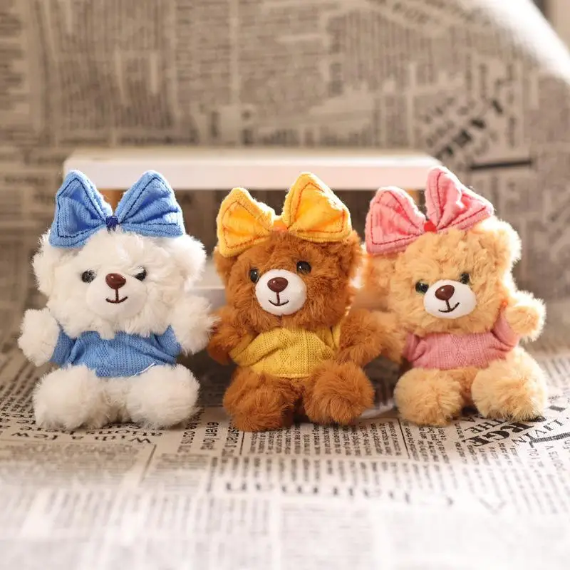 1 sztuka kokardka niedźwiedź lalki torba wisiorek pluszowy miś brelok DIY dekoracje Kawaii Cartoon wypchane zwierzęta zabawki