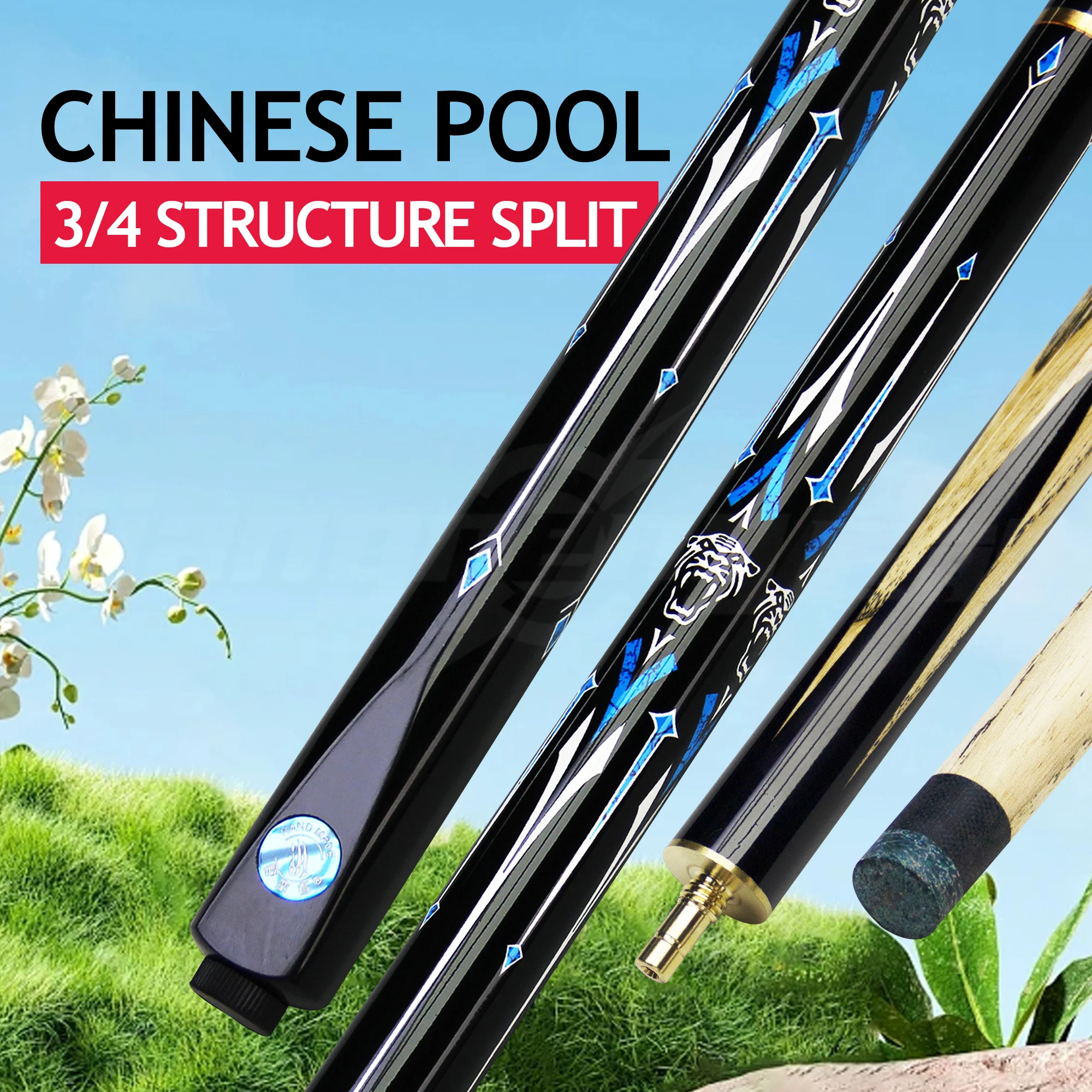 11.5mm Black Fiber Anti-Explosion Tip 3/4 Billiard Cue, Brass Joint, Ash + Walnut, High Burst Force Pool Stick