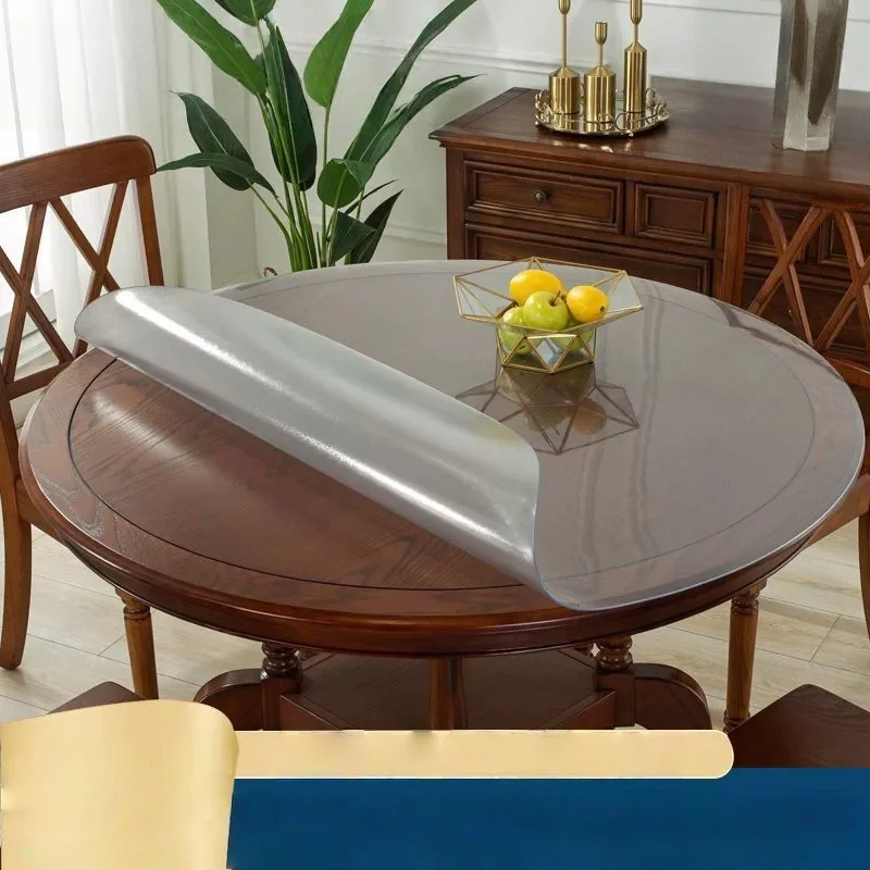 Runde Tischmatte aus mattiertem PVC, wasserdicht, antihaftbeschichtet, Kunststoff-Tischdecke, ölbeständig, schützende Schreibtischunterlage, Folienabdeckung, 110 cm, 120 cm, 130 cm