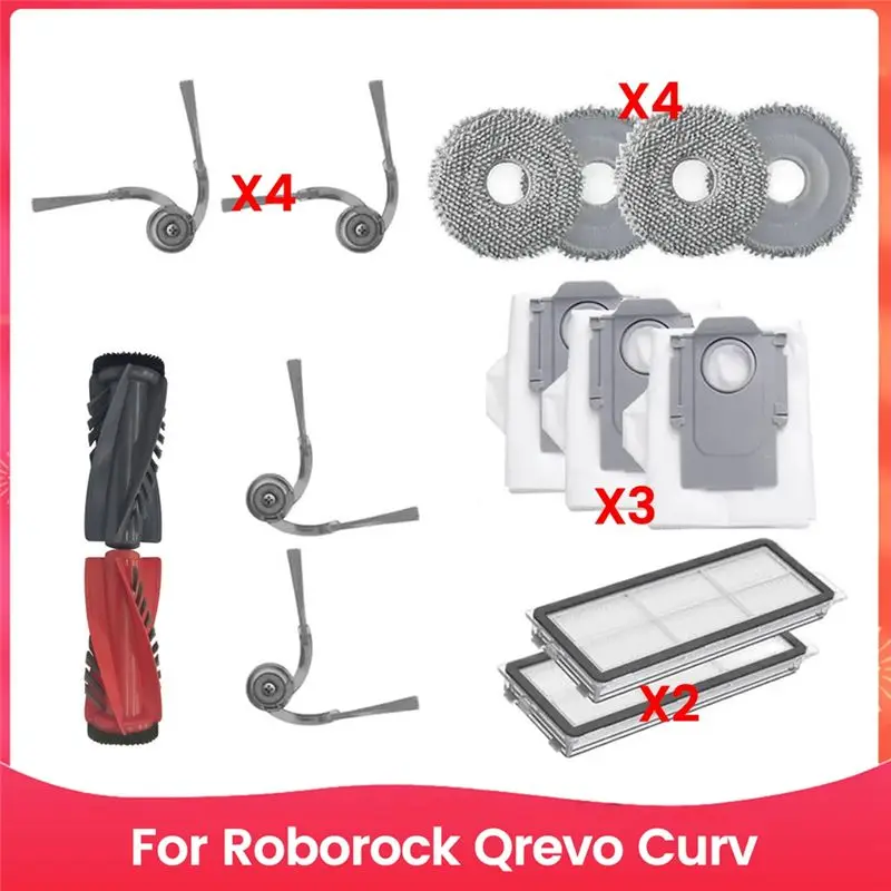 

AEE2-14PCS Main Brush Side Brush Mop Cloth Hepa Filter And Dust Bag Fit For Roborock Q Revo Curve Vacuum Cleaner Accessories