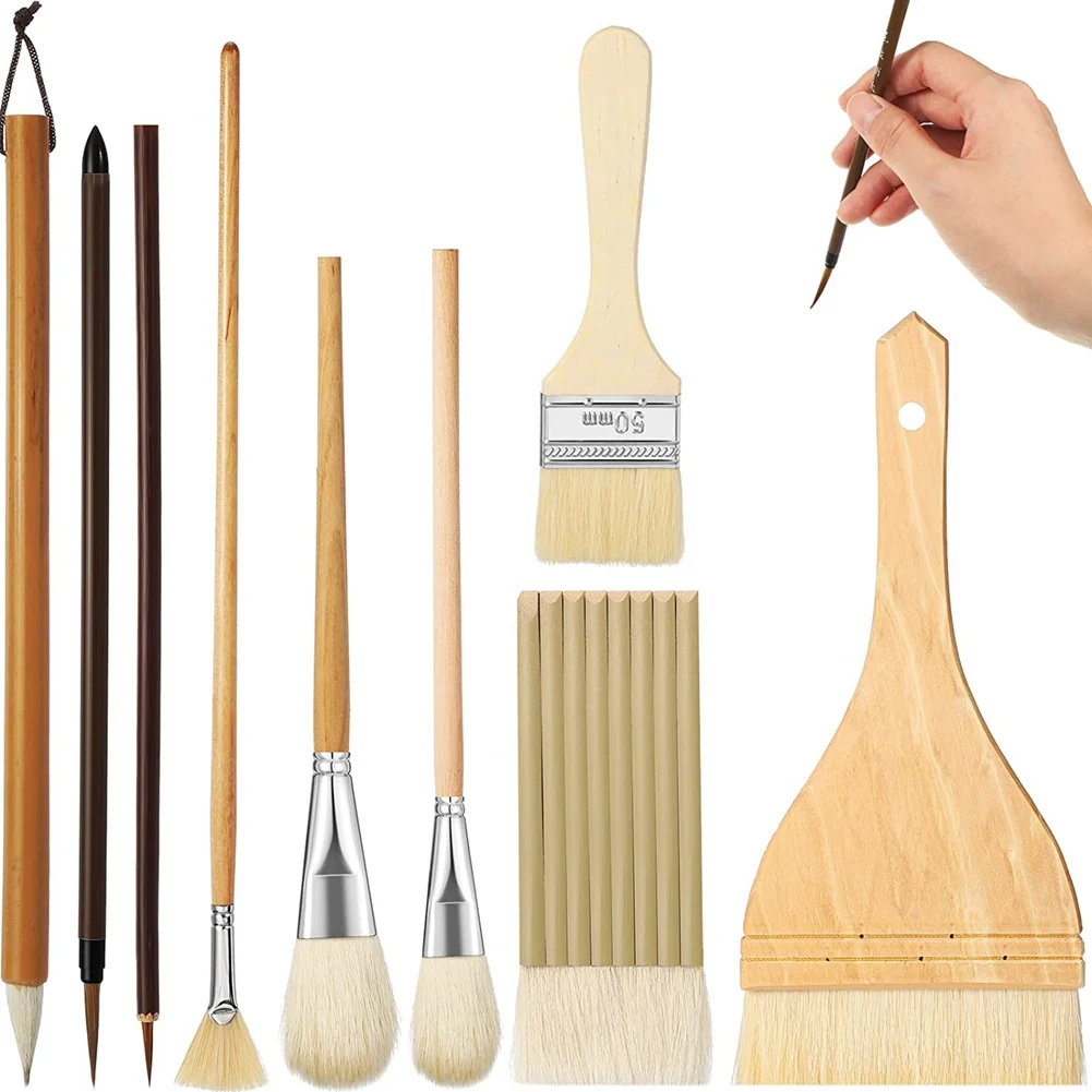 

9 Pcs Paint Brushes Set Different Shapes Glaze Brushes for Pottery Acrylic Watercolor Ceramic for Painting Artists Rock