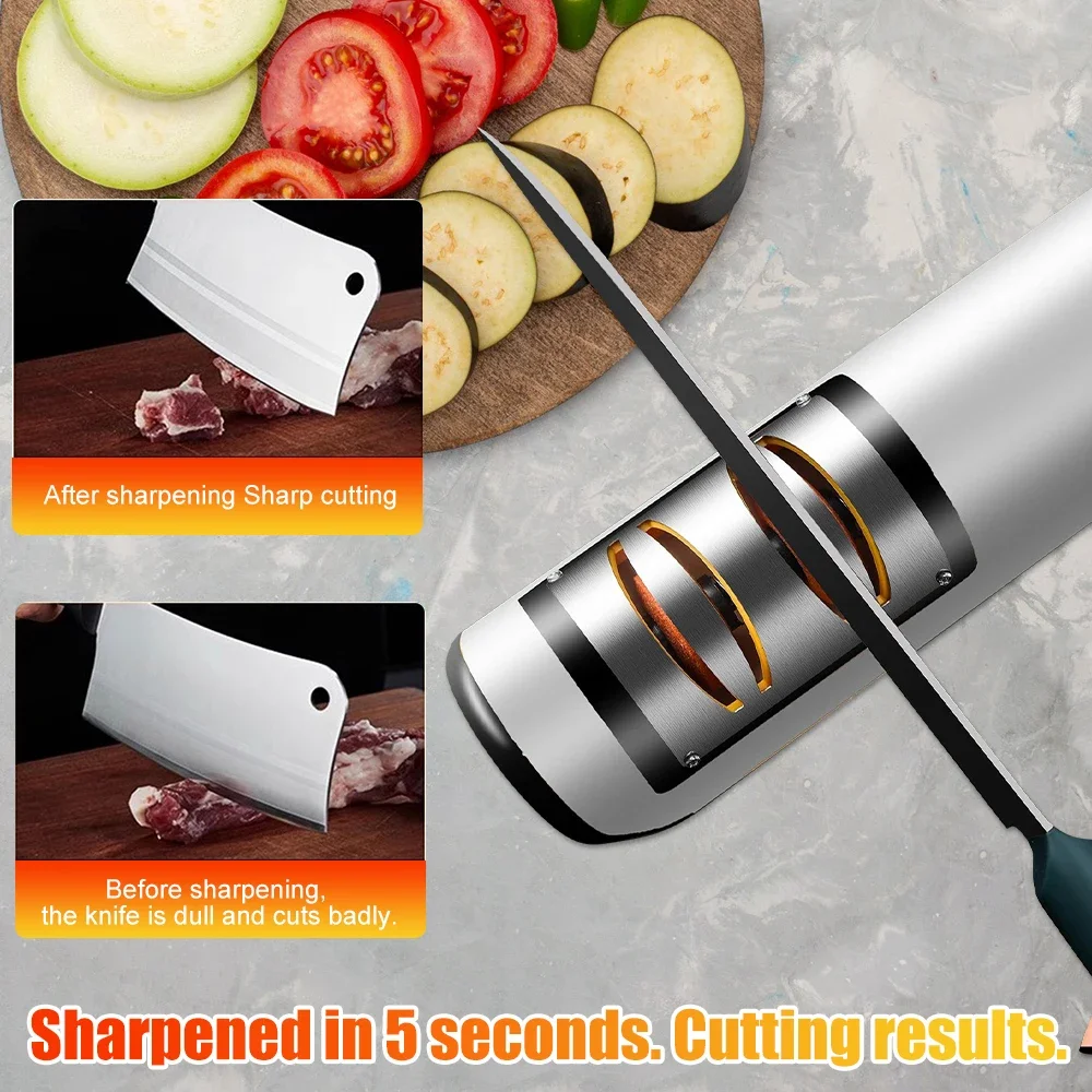 Electric Knife Sharpener Professional Fully Automatic Handheld Knife Sharpener Kitchen 4 Gears 3-Stage Quickly Sharpening Tools