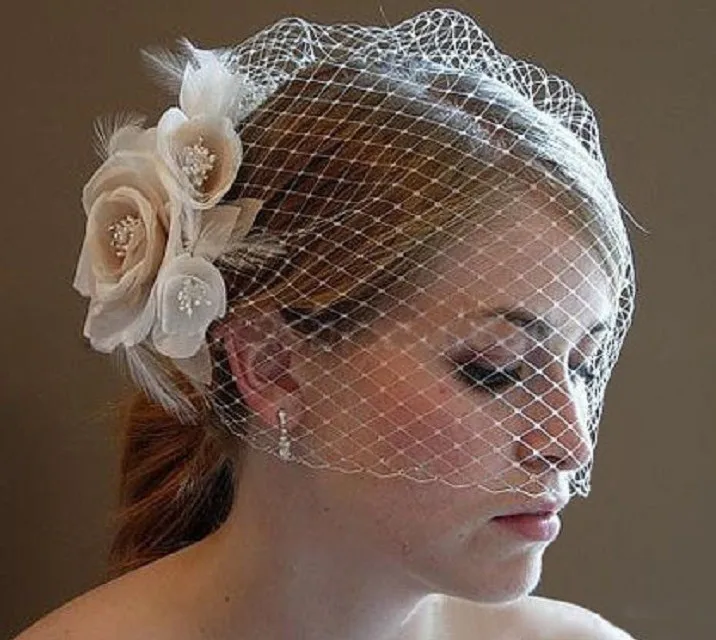 Velo de novia de jaula con flores, accesorios para el cabello de boda