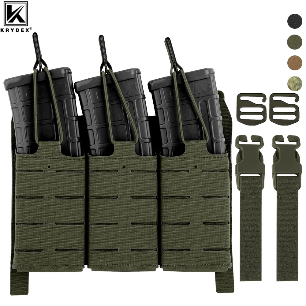 KRYDEX MOLLE Tactical KTAR Front Flap 5.56 M4 Rifle Triple Magazine Pouch Placard G Hook Buckle Kydex Insert Vest Accessories