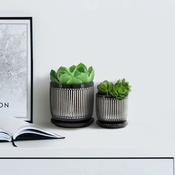S/2 5/6 بوصة زراعة خطوط عمودية مع صحن، أسود