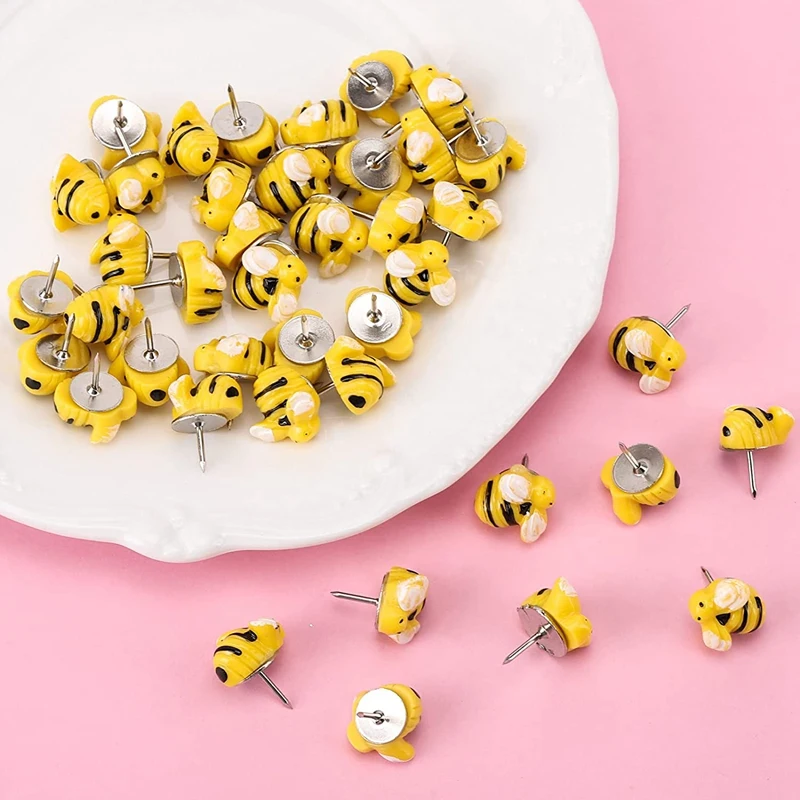 Top-30Pcs Bee Push Pins Bee Shaped Craft Embellishment Decorative Thumbtacks For Cork Board Office Or Home Decoration