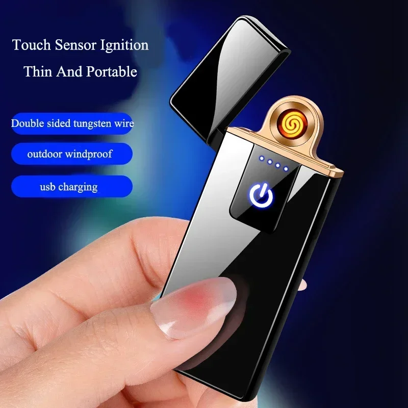 Windproof USB Rechargeable Touch Sensor Electric Lighter Type-C Cigarette Lighter Men Gadgets Gift Smoking Accessories
