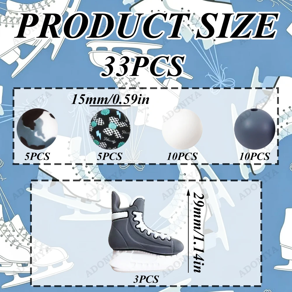 33/58-teiliges Set aus skaterförmigen Silikonperlen für DIY-Halsketten, Armbänder, Dekorationen, Stifte, Schmuckanhänger usw. Geburtstagsgeschenk für die Feiertage – Detail 8