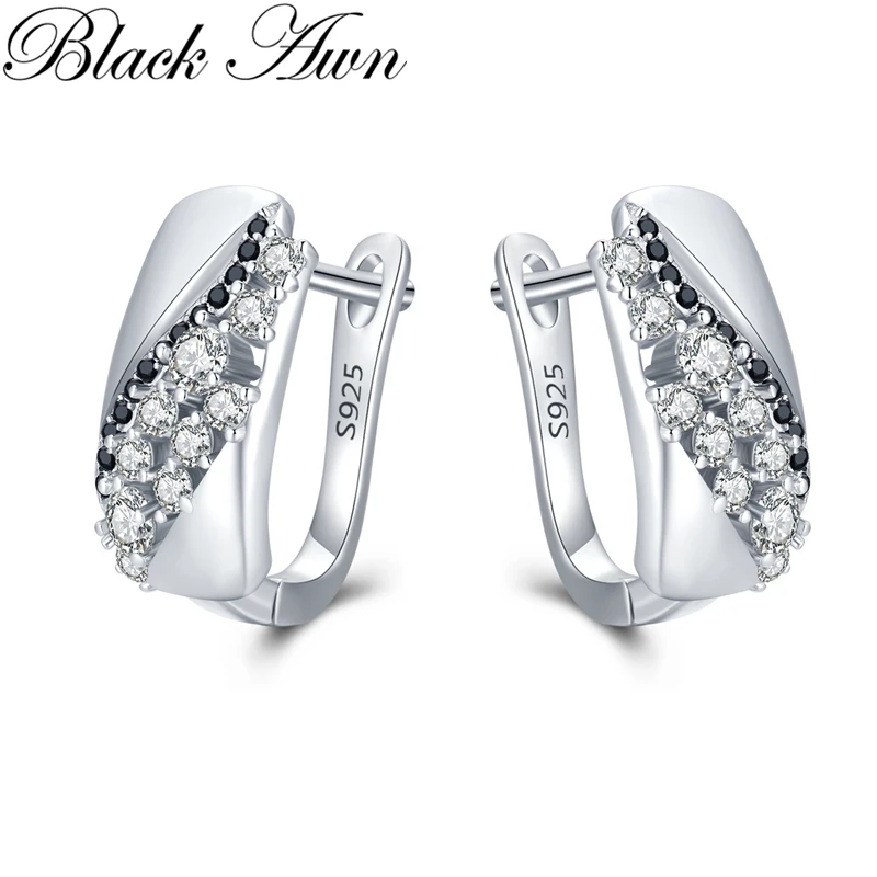 

Black Awn 2024 New Hoop Earrings for Women Classic Silver Color Trendy Spinel Engagement Jewelry I231