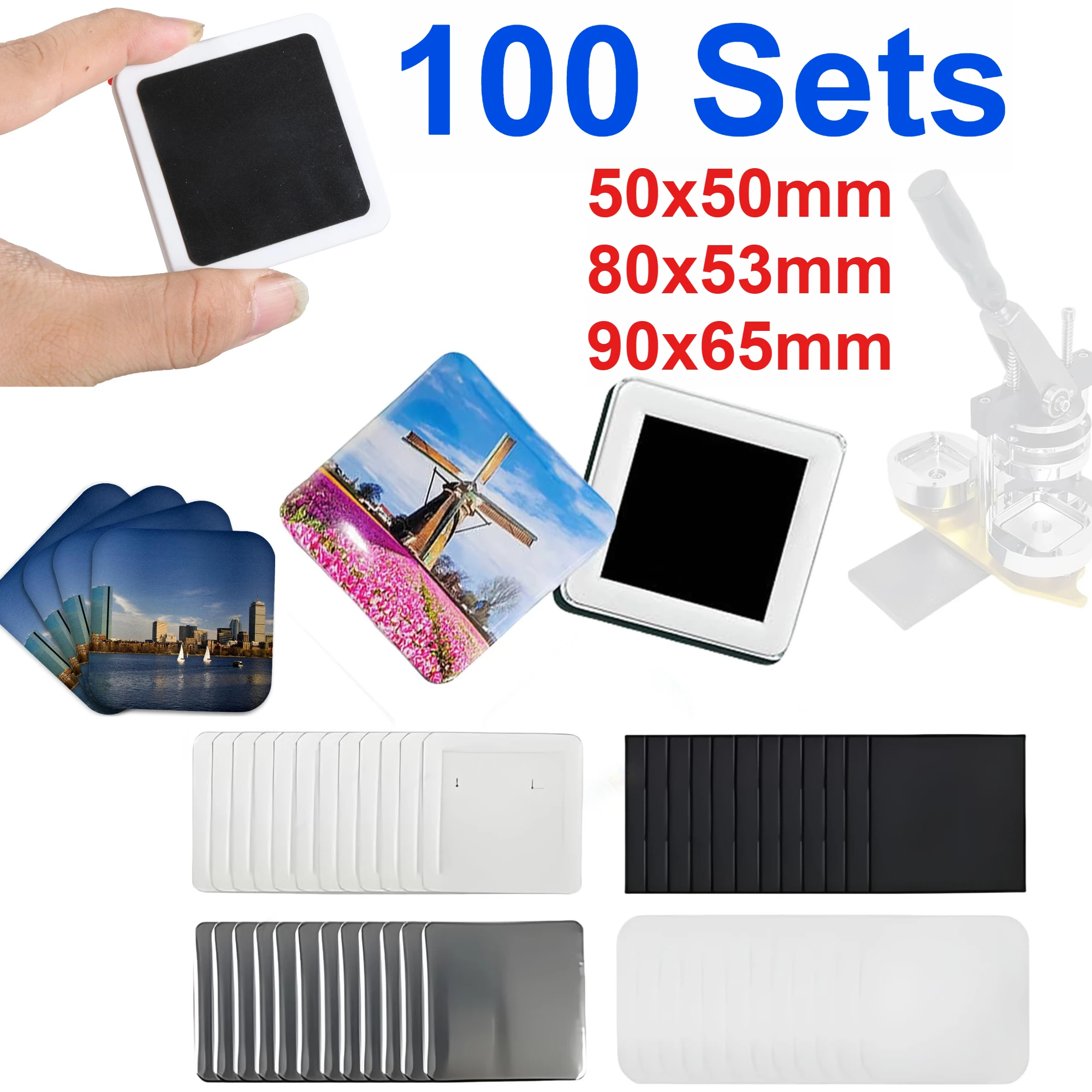 100 Sets 50X50/80x53/90x65mm Magnetic Supplies Rectangle/Consumables for Fridge Magnets Crafts Small Business Teachers Projects
