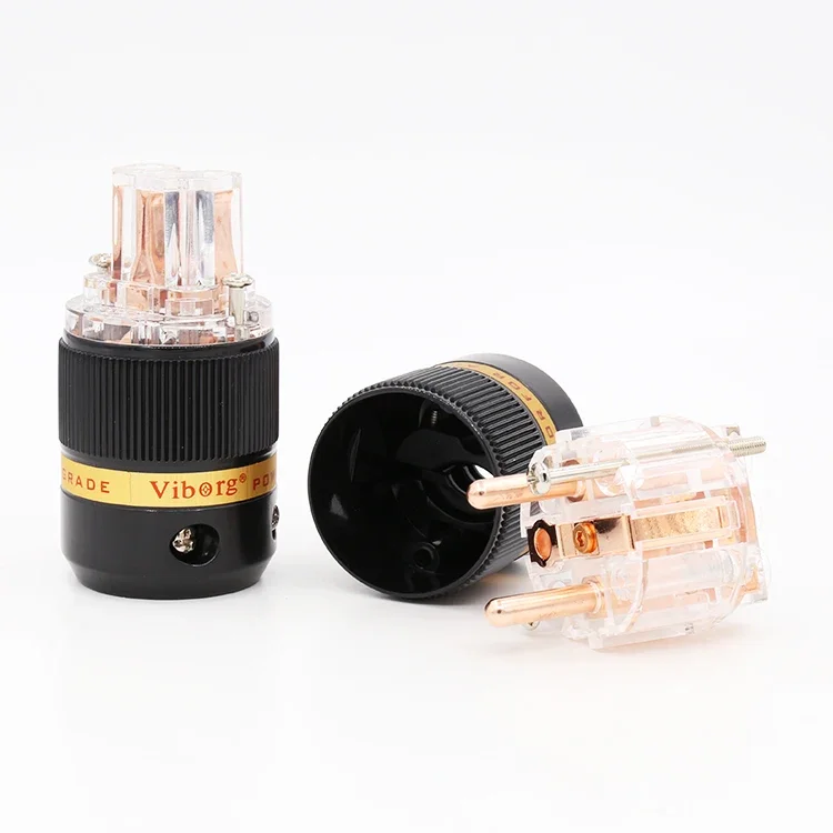 Viborg VE511+VF511 Transparent 99.99% Pure Copper EUR Schuko Hifi audio Power Cord Cable Power Plug IEC Female Connector