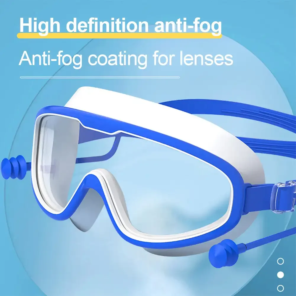 Big frame Professional  Anti Fog Waterproof Clear Swim Goggles with Earplugs Pool Beach Swimming Goggles for Adult Children