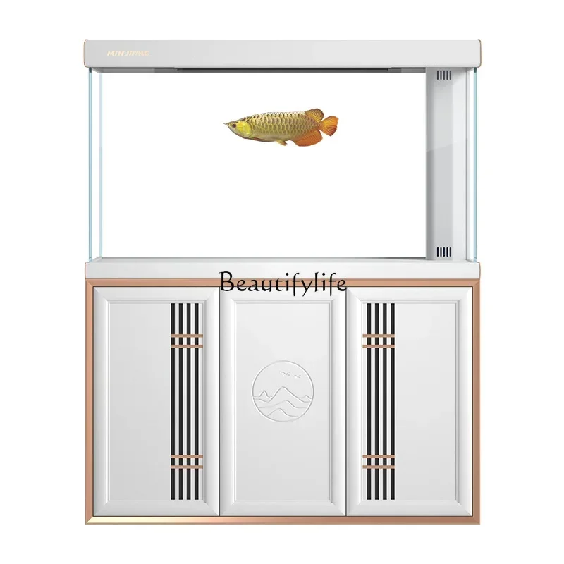 

LD33Fish Tank Aquarium Large New Chinese Floor Change Water Light Luxury Super White Bottom Filter Dragon Fish Tank