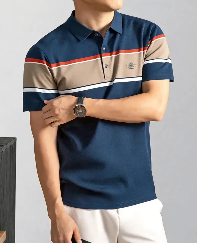 Luxus-Buchstaben Paul embossed kurzärmelige Herren Polo-Shirt High-End-Marke Mode Streifen Farbgebung Sommer neue Casual-Flip-T-Shirt – Detail 7