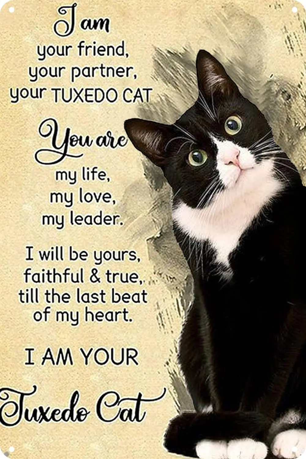 2026 Vintage Tin Sign Decor I Am Your Friend Partner Tuxedo Cat Black Art Metal Poster Wall Art Decor Sign for Bathroom Garden H