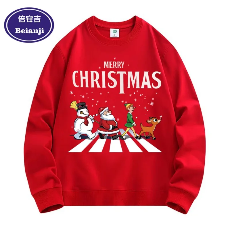 

Beianji Christmas round neck sweatershirt plus cashmere men and women's autumn and winter New Year's design long sleeve t-shirt