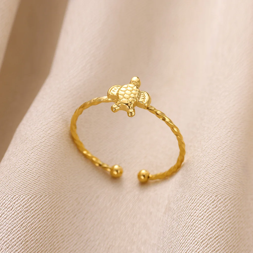 Schattige Kleine Schildpad Open Vinger Ring Vrouw Oceaan Dier Mode Ring Band Rvs Verstelbare Stapelbare Bff Cadeau Sieraden