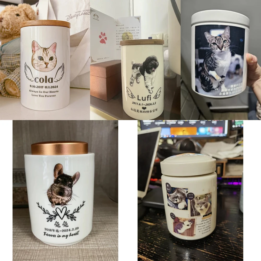 Customized with Personal Photos Multi-colored ceramic Pet Urns for Dogs, Cats, Birds, and Mice Sealed Cremation Ashes