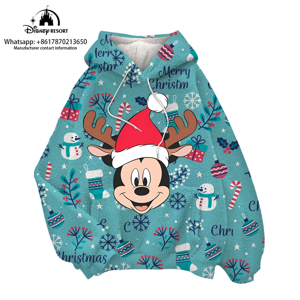 Kerst Mickey Cartoon 3d Flanellen Hoodie Mode Mannen En Vrouwen Losse Comfortabele Sport Hoodie 2024 Nieuw