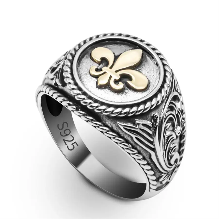 Wholesale 925 Sterling Silver Men Antique Ring Vintage Hand Made Fashion Design Male Ring