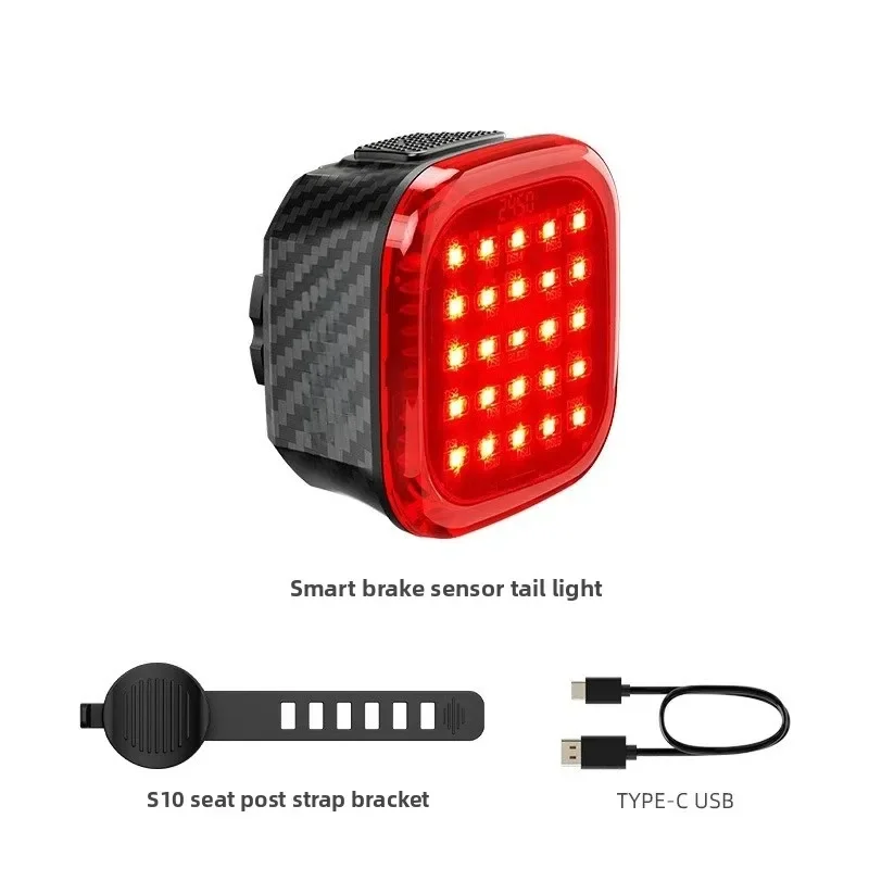 Intelligent induction mountain brake tail light, bicycle riding road night riding warning light