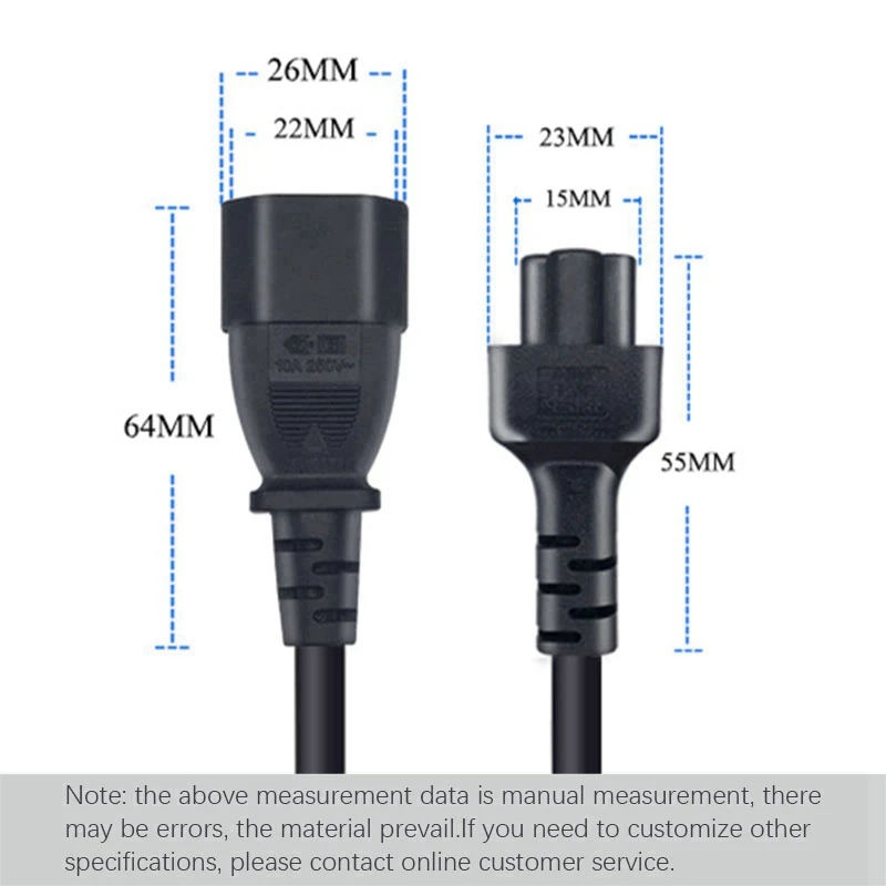 IEC 320 C14 Male Plug To C5 Female Adapter Cable IEC 3 Pin Male To C5 Micky, PDU UPS Power Converter Cord