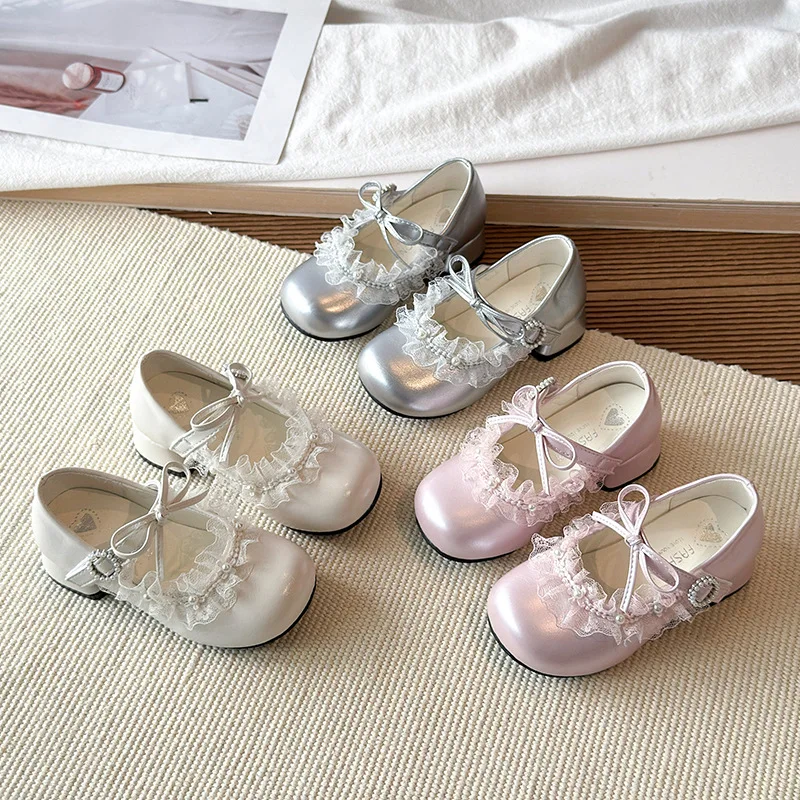 

Girls Leather Shoes Spring Autumn New Lolita Bow Princess Shoes High Heels Kids Fashion Shoes Wholesale