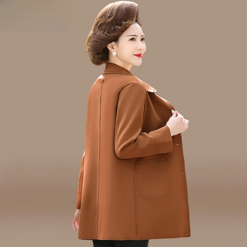 

Faionable Autumn Outerwear for Middle-Aged Mothers 50 plus Women Ele Spring Coat Loose Fit Cardigan Sle Pure Color