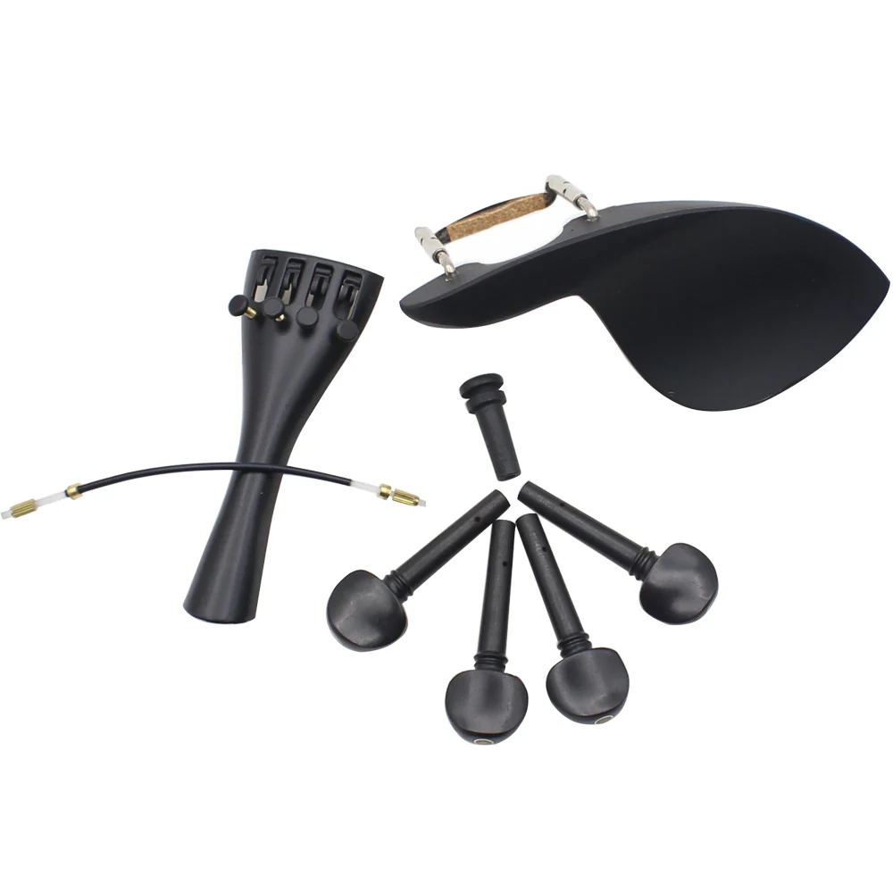 

4/4 Violin Accessory Kit with Chin Rest, 4 Tuning Pegs, Tailpiece, Fine Tuner, Tailgut, Endpin, Maple Blackened Chinrest, Ebony
