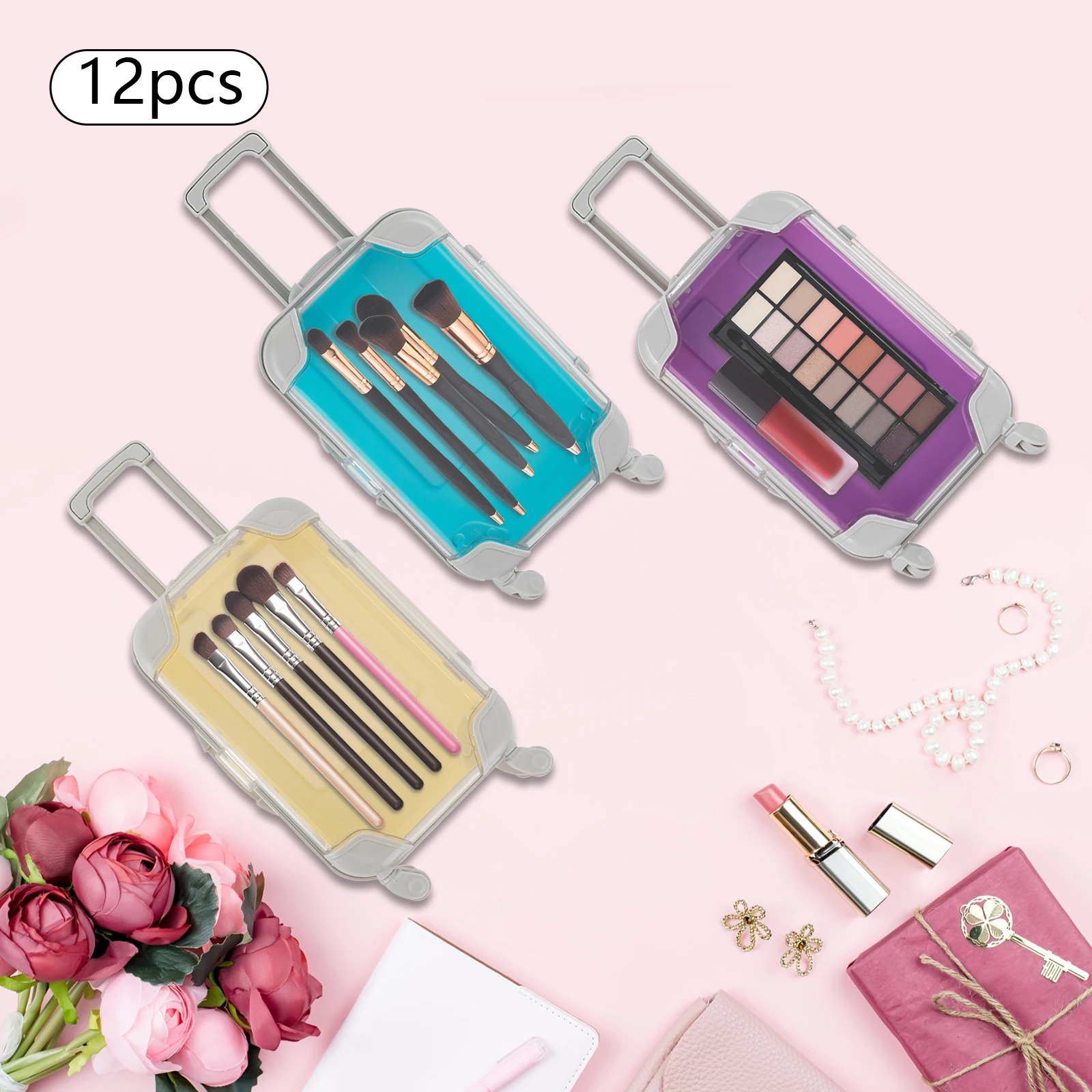 12 Pcs 5 Distinct Colors Simulation Mini Trolley Case, Storage Box Luggage Packaging Candy for Holding Candies, Hair Clips
