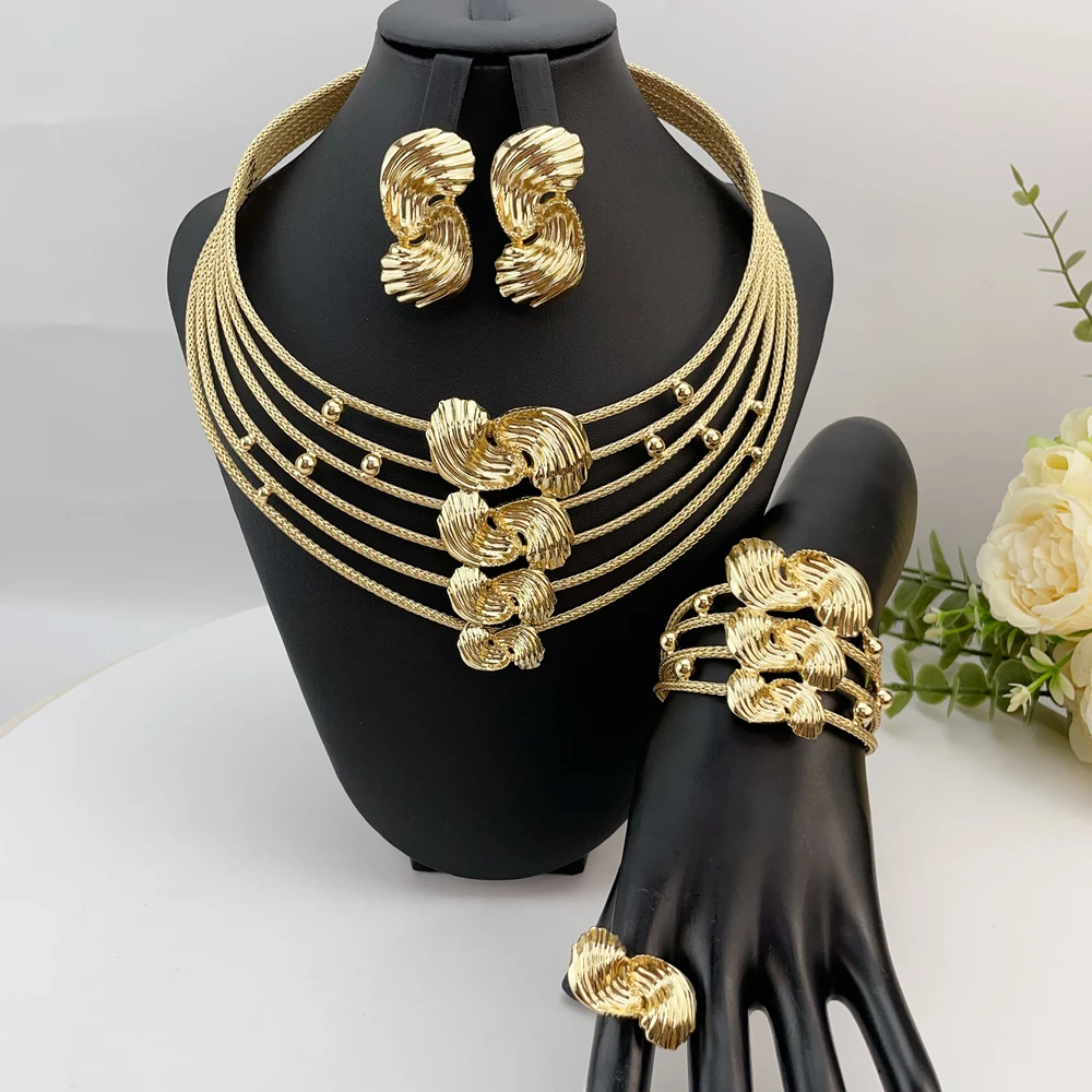 Brazilian Simple Style Big Bold Necklace Luxury Quality African Bride Jewelry Set For Women Party Gifts FHK23073