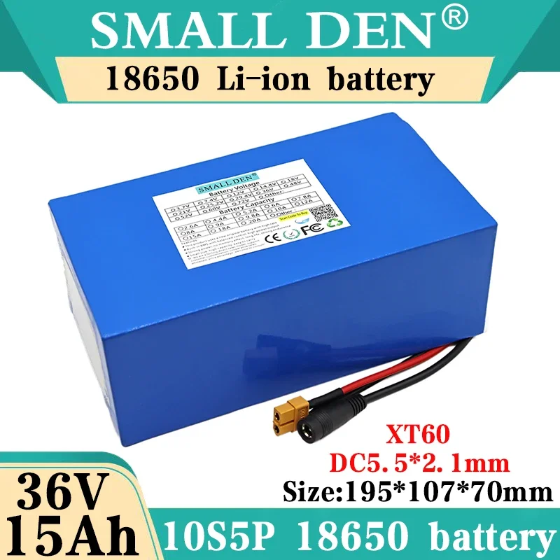 

36V 15Ah 18650 Li-ion Battery pack XT60 plug 10s5p Balance car Motorcycle Electric Bicycle Scooter 30A BMS battery+42V 2A Charge