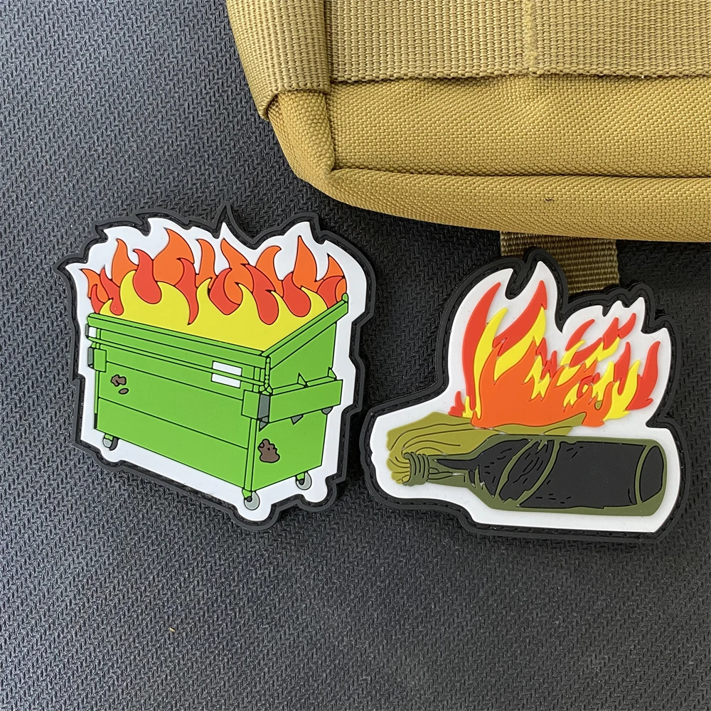 

Funny Dumpster Fire Tactical PVC Pathes Morale Badge Morale Badge Molotov Cocktail Hook and Loop Army Military Backpack Sticker