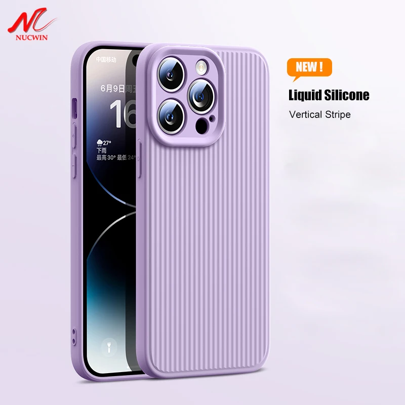 Fashion Stripe Liquid Silicone Case for iPhone 12 13 14 Pro Max 15 Pro Soft Shockproof Camera Protection Cover for iPhone 15 Pro