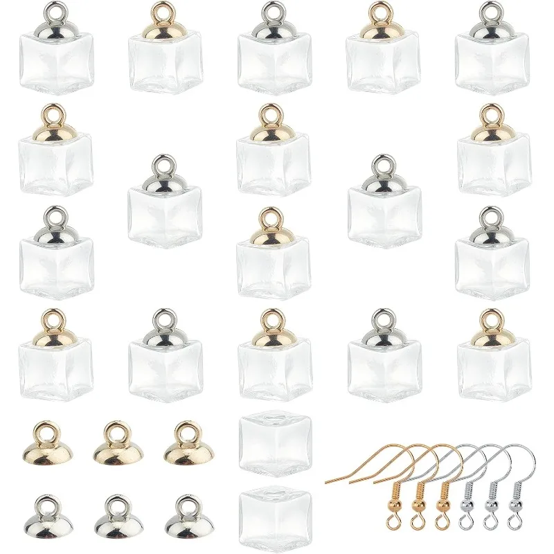 

Мини-пустая прозрачная стеклянная бутылка, серьги с бриллиантовым шариком желаний