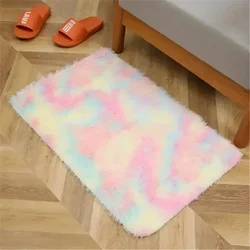 VIKAMA Silk Wool Tie-dye Gradient Plush Carpet Living Room Decoration Fluffy Rug Thick Bedroom Nordic Fluffy Mats