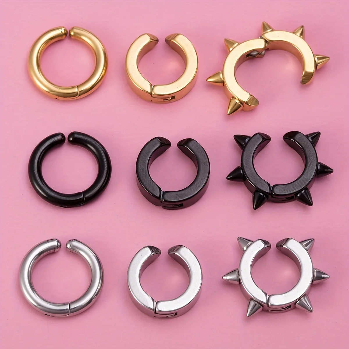 1pc Non-Piercing Earrings Punk Style Ear Clip Round Stainless Steel Fake Ear Hoops For Women Men Daily Wear Jewelry