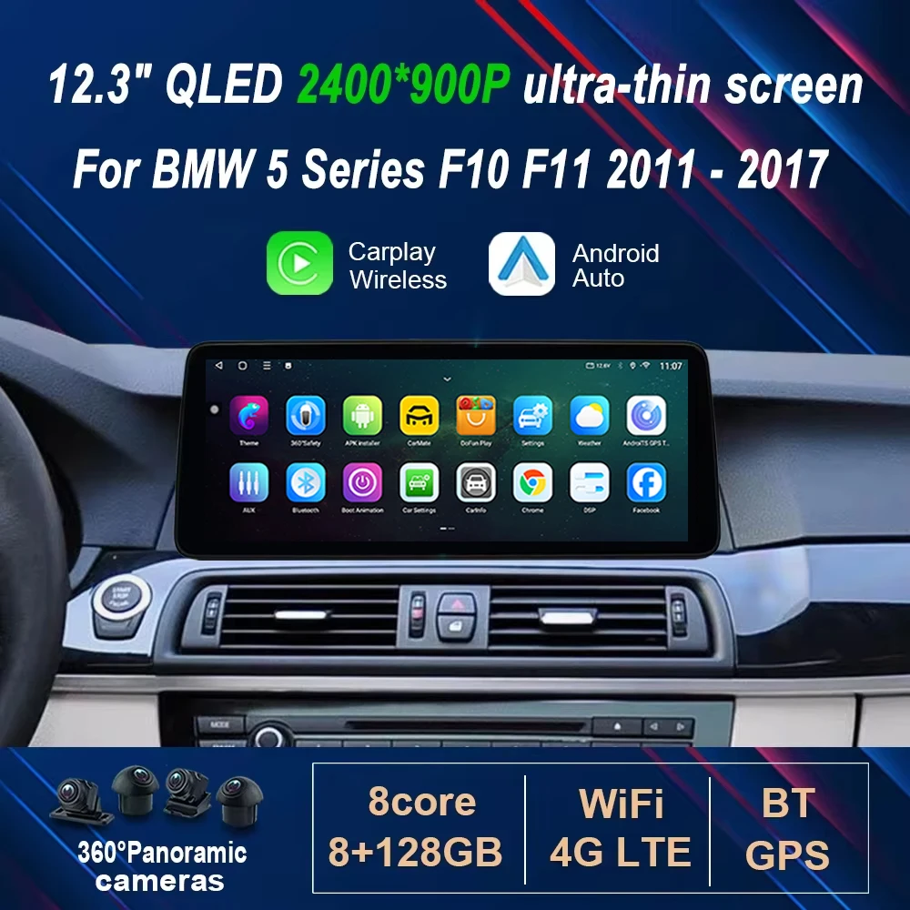 

Ультратонкий 12,3 дюйма Android 15 для BMW 5 серии F10 F11 2011-2017 GPS 4G WIFI Автомобильный радиоприемник Видео Мультимедийный плеер Беспроводной Carplay