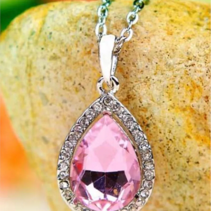Crystal water dropshipping pendant necklace teardrop Accessories fashion jewelry charms girls birthday gifts quality shine party