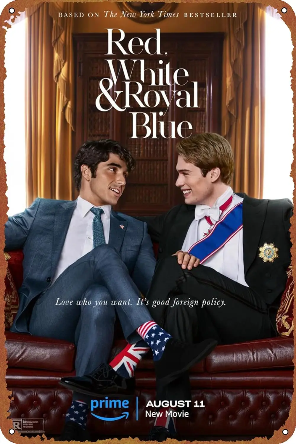 1p,Red White & Royal Blue Movie Poster Vintage Look Tin Metal Sign Wall Decoration  Inches
