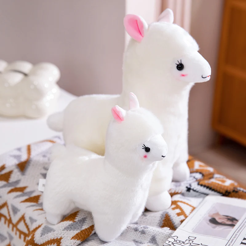 Muñeco de peluche de Alpaca de simulación para niños y niñas, muñeco de Alpaca de PIE BLANCO, decoración de dormitorio, sofá, regalos de cumpleaños, 25 cm, 35cm