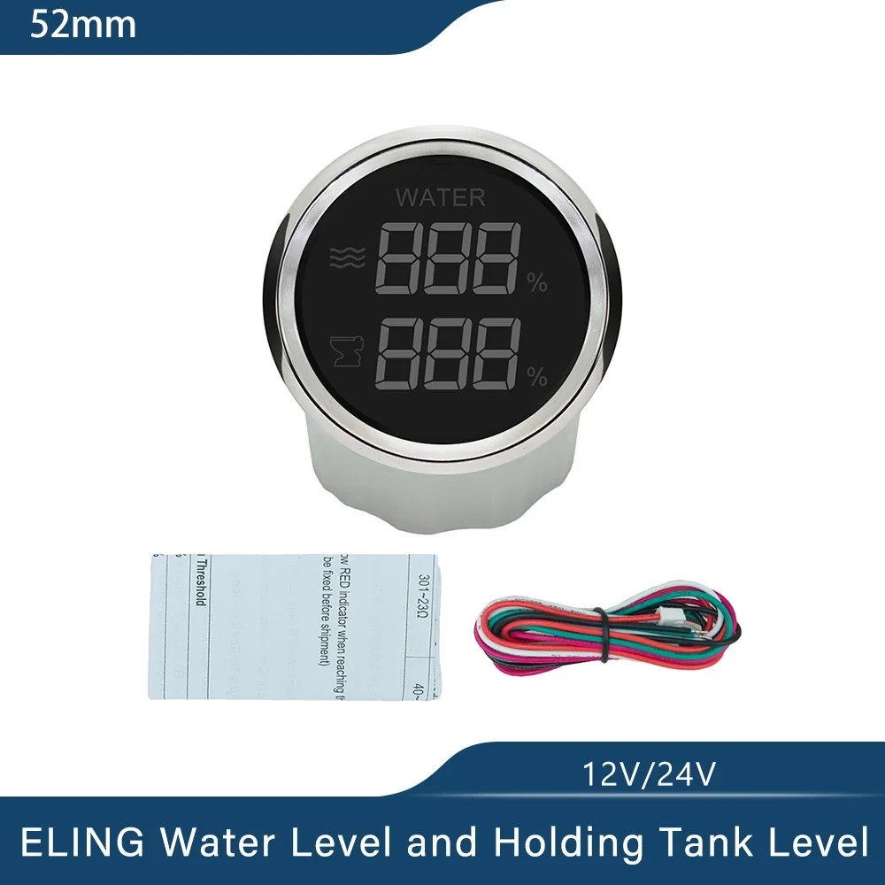 ELING New 52mm 2 in 1 Digital Fuel Level Water Level Water Temp. Holding Tank Level Gauge Voltmeter 9-32V for Car Boat Universal view 5