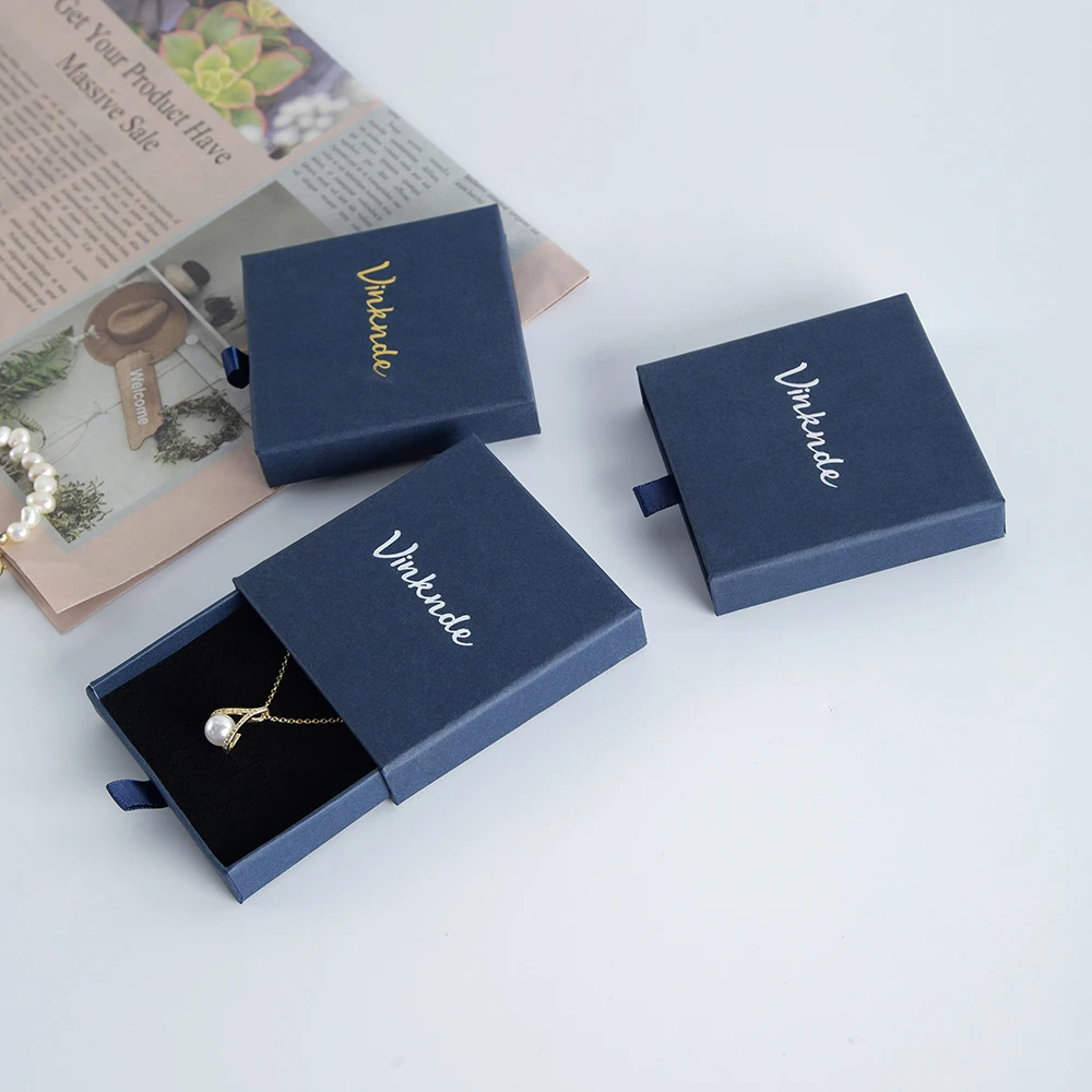 

100Pcs/Lot 9x9x2.5cm Paper Jewelry Drawer Box Personalized Logo Slide Earrings Rings Packaging Case Wedding Gift Necklace Carton