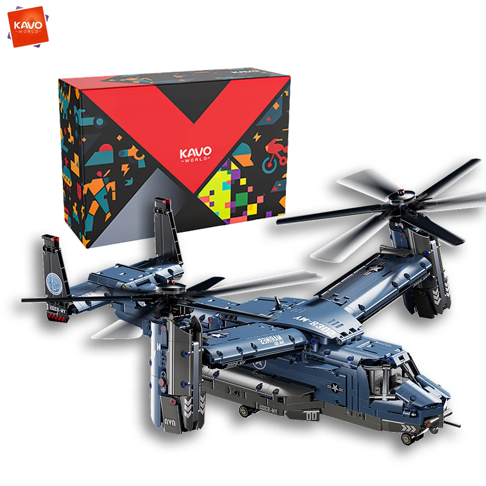 

KAVOWORLD 1486PCS Osprey Helicopter Building Kit Realistic Military Transport Aircraft DIY Model Bricks STEM Toys for Hobbyists