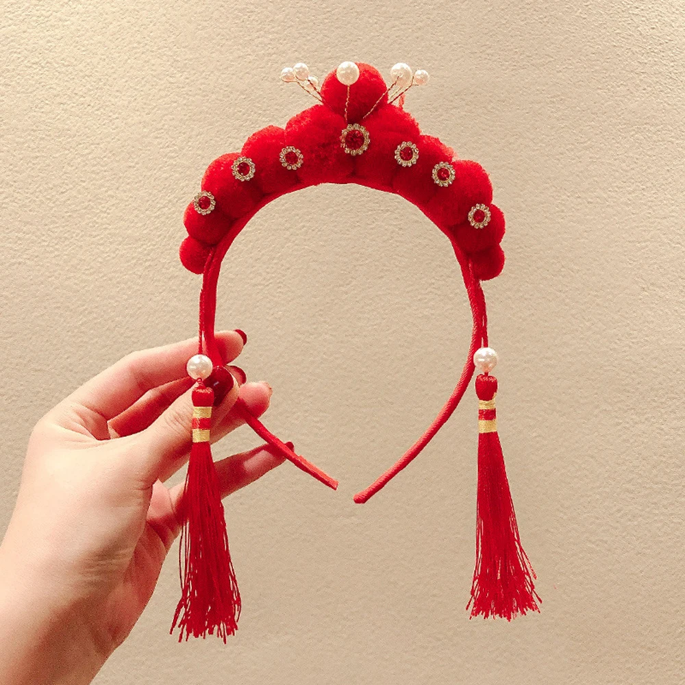 

Party Decoration New Year Gift Red Peking Opera Headwear Festivel Headband Tassel Head Hoop Head Buckle