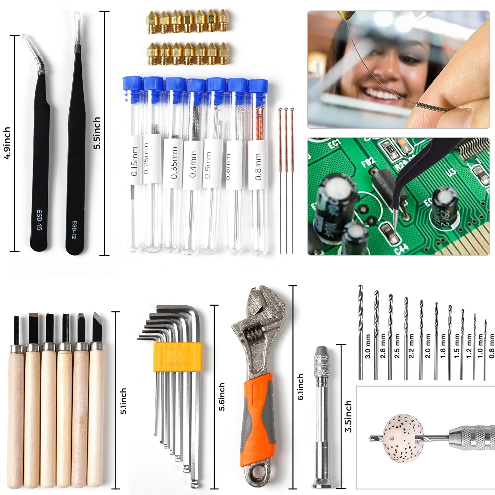 3D Printer Tool Accessories 244pcs Kit with Nozzles Files Carving Knives Pliers Drill Brush Cleaning Cutting Repair Storage Case